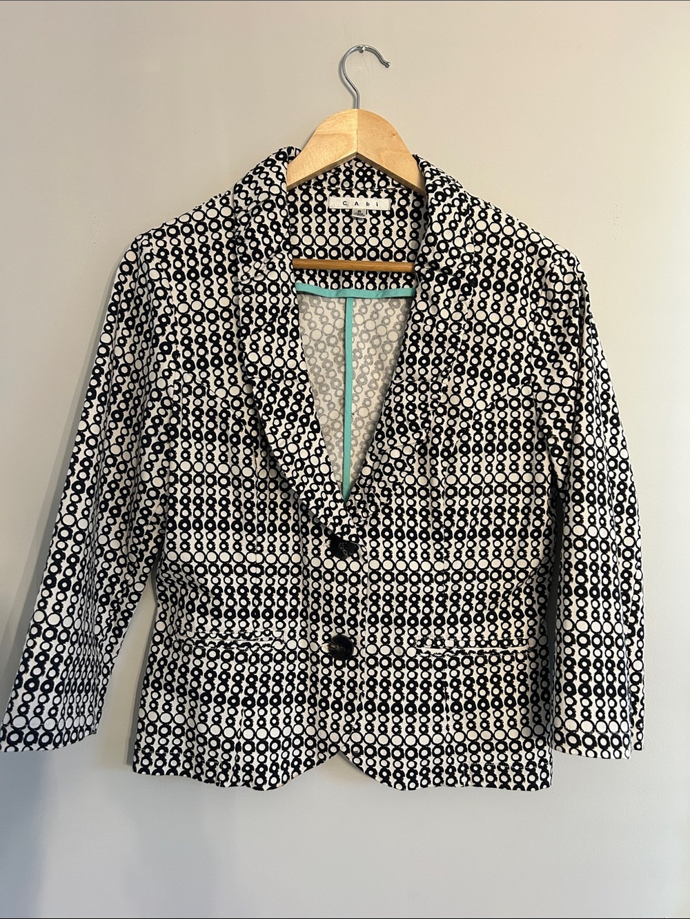 CAbi Black and White Circle-Print Blazer